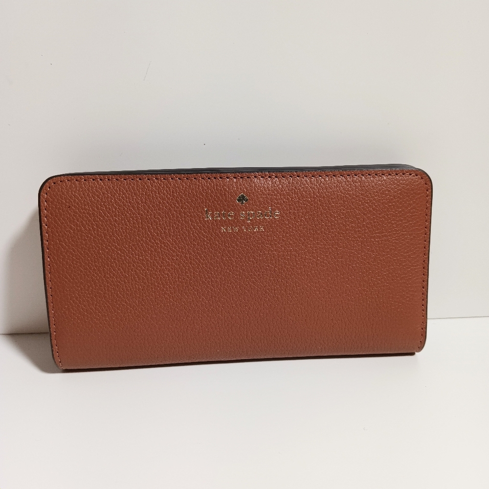 Kate Spade Bailey Large Pebble Leather Slim Bifold Wallet Warm Gingerbread K9754 - Picture 2 of 6